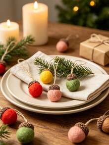 1 Set Christmas Felt Acorn Decorations, Felt Ball Pine Cone Pendants, Can Be Hung On Christmas Tree, Wreath, Wall And Window, Suitable For Christmas Party, Winter Holiday, Family Gathering And DIY Craft Projects - A - View 9