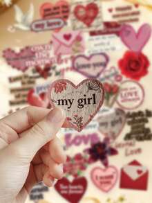 50pcs Love Stickers For Scrapbook, Phone Case, Notebook, Diary, Tablet, Planner, Luggage, Guitar, Skateboard, Violin Decoration, Valentine's Day Gift - Love - View 3