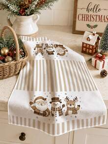 2pcs Christmas Brown Striped Christmas Tree & Snowman Pattern Kitchen Towels, Soft Polyester Material Dish Cloths, Suitable For Kitchen Decor, Kitchen Cleaning, Holiday Party Decoration, Kitchen & Bathroom Supplies Home Essentials, Home Decor, Housewarming Gift - Multicolor - View 3