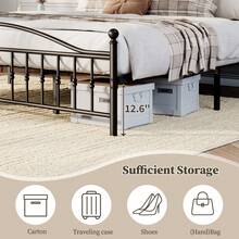 Victorian Style Metal Bed Frame Queen Size With Headboard & Footboard, Heavy-Duty Platform No Box Spring Needed, Noise-Free Steel Slats Under Bed Storage - Black - View 5