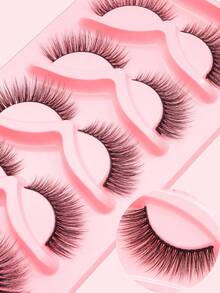 Atmospheric Natural Style Full Strip False Eyelashes, Beginner-Friendly, Natural Long Full Strip False Eyelashes, 5 Pairs For Daily Commute And Light Makeup - Black - View 7