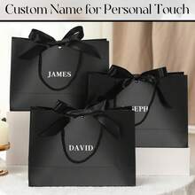6 buah Kantong Kertas Kado Pengiring Pengantin Pria dengan Stiker Huruf Nama, Kantong Kado Hitam yang Dipersonalisasi dengan Pita Satin dan Pegangan Tali, Cocok untuk Souvenir Pesta Pernikahan, Kemasan Kado Pesta Lajang - Hitam - View 5