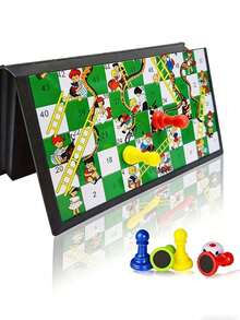 1pc Magnetic Snakes And Ladders Board Game Set, Folding Portable Design And Light-Weight, Travel Game Set Gift ,Family Fun Toys - Multicolor - View 4