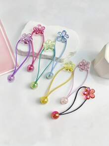 12/6pcs Multicolor Cracked Camellia Hair Ties High Elastic Rubber Bands Versatile Daily Hair Accessories Back To School Fall Outfits - Multicolor - View 3