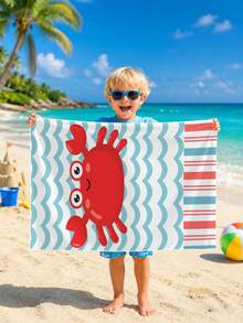 1pc Red Crab Wave Pattern Children's Beach Towel, Super Soft Microfiber Extra Large Beach Blanket, Super Absorbent Bath Towel, Suitable For Travel, Swimming Pool, Diving, Surfing, Yoga, Camping, Available In Multiple Sizes, Beach Accessory - Multicolor - View 2