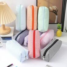 1pc - Striped Color Block Pattern Pencil Case, Smooth Zipper, Large Capacity Stationery Storage Bag, Portable Fashion Student Supplies, School Essential, Student Pencil Box, Christmas Gift, Holiday Gift - Multiple Styles - View 2