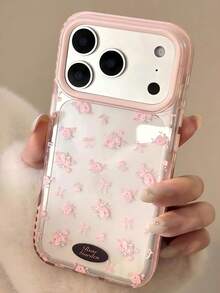 Kavenfort Pink Floral 17 Pro Max Phone Case, Compatible With 13, 16, 11, 14, Soft, Anti-Drop, Transparent, Creative, Geometric, Artistic, Fresh, Niche, INS Style - Pink - View 1