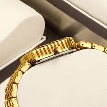 YaLaLuSi Brand 1pc Elegant Women's Wrist Watch, Exquisite Small Square Dial Design - Gold - View 4