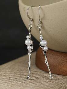 Gmzalx Exquisite Vintage Twisted Vine Long Textured Ear Hooks, Niche Style Women's Jewelry, Elegant Gift For Dating And Outing Occasions - Silver - View 7