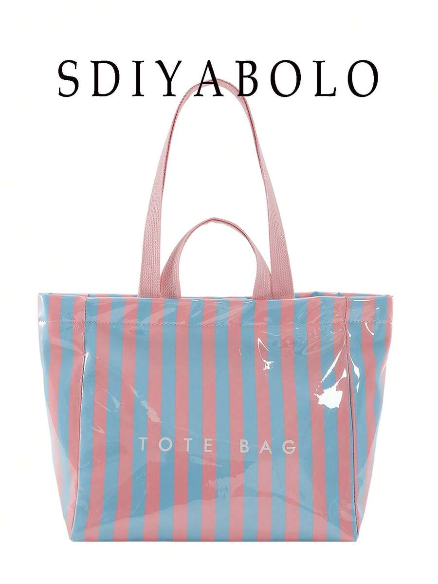 Fashion Campus Style Large Capacity Tote Bag - Made Of Lightweight PVC And Kraft Paper, Hook And Loop Closure Design, Stylish For Women - Multicolor - View 1