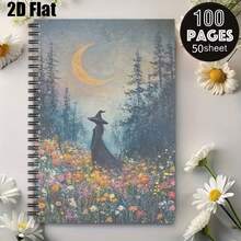 1pc Spiral Notebook, Journal - Mystical Witch Design With Full Moon And Stars, Dark Blue Cover For Writing, Diary, Notes, Halloween Autumn Gifts, Scrapbook Kit Craft Supplies - 1 Pack (50 Sheets/100 Pages) - View 11
