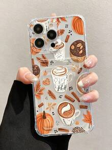 Halloween Elements Autumn Pumpkin Painted Transparent Four-Corner Card Slot Multifunctional Card Holder Thick Anti-Drop Phone Protective Case, Compatible With Iphone 18/18 Pro/18 Pro Max/17/17 Pro/17 Pro Max/16/11/16 Pro/16 Plus/16 Pro Max/16 E/15 Pro Max/13/14/12/11 And Other Models, With Card Slot, Soft TPU Shock-Absorbing Fashion Autumn Phone Case - Clear - View 1