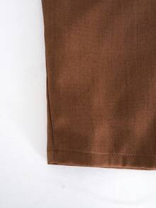 Women's Brown Asymmetric Diagonal Button Long Sleeve Shirt, Diagonal Collar Cuffed Sleeve Casual Commute Crop Top - Brown - View 9