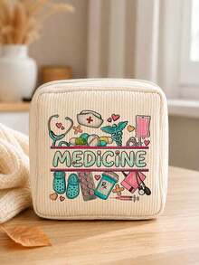「Medicine」圖案印花便攜收納袋 藥盒急救包 化妝包零錢包，適合日常使用/戶外/旅行，方便收納、化妝品、手機等小物品，旅行必備，聖誕禮物，個性化禮物袋，教師節禮物，小禮物交換，房間裝飾 - 彩色 - 查看 6