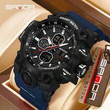 SANDA Men Outdoor Sport Watch, Dual Display Luminous Alarm Multi-Function Big Dial Military Tactical Digital Analog Wristwatch - One Size Fits All - View 19