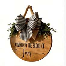 Covered By The Blood Of Jesus Sign, Artificial Wood Religious Housewarming Gift With Door Hanging Decor, Suitable For Home Decoration, Front Door Scripture Display, Church Or Home Entrance Prayer Reminder, Faith-Based Design, Handmade Appearance, Faith-Based Gift - Multicolor - View 4