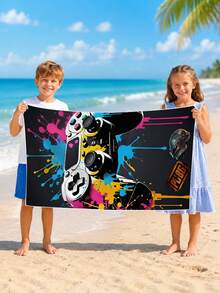 1pc Video Game Controller Design Beach Towel, Super Absorbent Large Beach Blanket, Suitable For Travel, Swimming Pool, Diving, Surfing, Yoga, Camping, Available In Multiple Sizes, Beach Accessories - Multicolor - View 7
