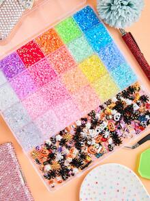 1 Box Halloween Nail Art Set, 24-Grid Rhinestone Set, Includes Resin Flat-Back Nail Rhinestones, Tweezers, Pen, Tray And Spoon, 3D Nail Art Decorations And Tools, Suitable For Nail Art And DIY Crafts - Multicolor - View 2