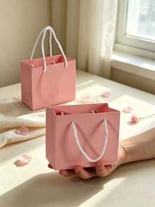 Tas Kado Kertas Pink dengan Gagang Tali Kepang Putih, Tas Kemasan Hadiah yang Dapat Digunakan Kembali untuk Ulang Tahun Pernikahan Pesta Hari Raya Pemberian Hadiah - View 5