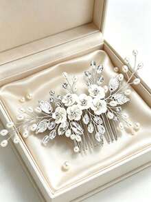 Elegant Bridal Flower Pearl Crystal Hair Comb Wedding Updo Hair Accessory For Bride Bridesmaid Evening Party Ball Cute Hair Comb Accessory - Flower Pearl Crystal Bridal Hair Comb - Silver - View 9