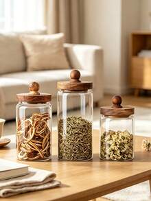 1pc Glass Storage Jar With Lid, Coffee Bean Storage Jar, Snack Storage Jar, Airtight Glass Container, Kitchen Storage Jar - Suitable For Tea, Dried Fruit, Nuts, Snacks, Grains - Multicolor - View 4