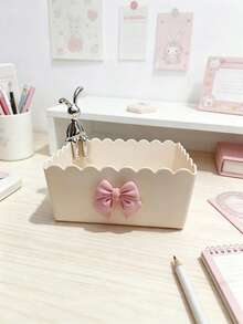 1pc Bowknot Storage Box, Vanity Makeup Organizer, Bathroom Countertop Storage, Desktop Stationery Organizer - Multicolor - View 10