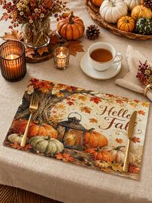 Taplak Meja Thanksgiving, Sarung Bantal, Alas Piring, Taplak Meja Motif Musim Gugur Vintage Lentera Daun Maple Pohon, Taplak Meja Dekoratif Panjang Gaya Rumah Pertanian Pedesaan Selamat Datang Musim Gugur, Dekorasi Pesta Liburan Rumah Dapur - MultiWarna - View 4