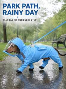 Pet Raincoat & Rain Boots Set, Waterproof Dog Raincoat With Hood, Transparent Face Shield And Reflective Strips, Polyester Material, Suitable For Outdoor Walks And Rainy Days. Features Hook And Loop Closure For Easy On And Off. Suitable For Small And Medium Dogs Year-Round, Waterproof Dog Raincoat, Hooded Dog Raincoat, Dog Raincoat - Multicolor - View 3