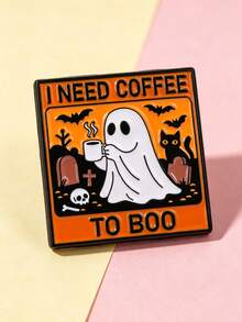 1pc "I NEED COFFEE TO BOO"Ghost Coffee Pattern Brooch, Fun Metal Enamel Pin, Creative Decorative Lapel Pin For Backpack, Halloween Gift - Multicolor - View 2