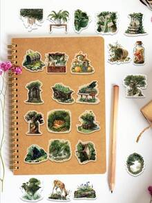 SCXXBSW 50pcs/100pcs Green Forest-Themed Sticker Set Eye-Catching PET Decorative Stickers For Envelopes, Skateboards, Notebooks, Cars, And Planners Perfect For Rewards And Holiday Gifts - Sticker - View 10