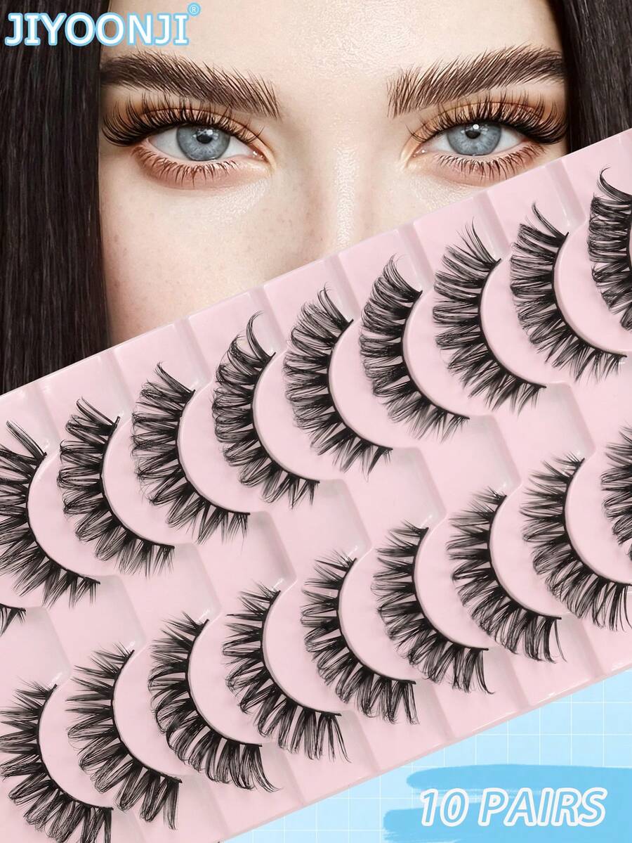 10 Pairs D-Curl Fluffy Cat Eye False Eyelashes, Lightweight, Voluminous And Soft, Suitable For Eyelash Extensions And Various Makeup Styles - Black - View 1