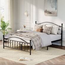 Victorian Style Metal Bed Frame Queen Size With Headboard & Footboard, Heavy-Duty Platform No Box Spring Needed, Noise-Free Steel Slats Under Bed Storage - Black - View 1