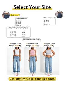 Asymmetrical Waistband Denim Jeans For Women, New Mid-Waist Design With Diagonal Buttons, Straight Leg Long Pants - Dark Wash - View 8