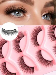 Atmospheric Natural Style Full Strip False Eyelashes, Beginner-Friendly, Natural Long Full Strip False Eyelashes, 5 Pairs For Daily Commute And Light Makeup - Black - View 1
