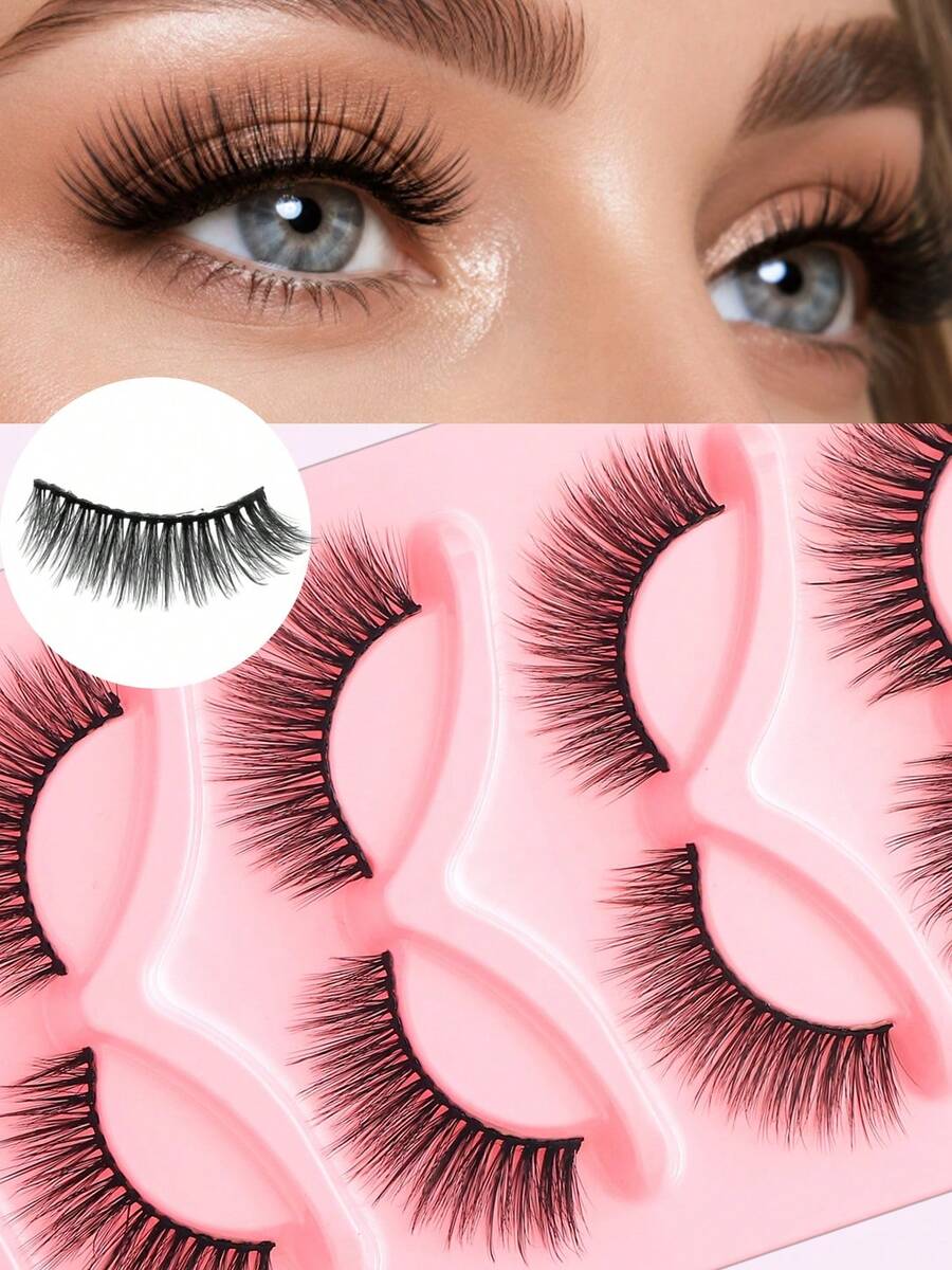 Atmospheric Natural Style Full Strip False Eyelashes, Beginner-Friendly, Natural Long Full Strip False Eyelashes, 5 Pairs For Daily Commute And Light Makeup - Black - View 1