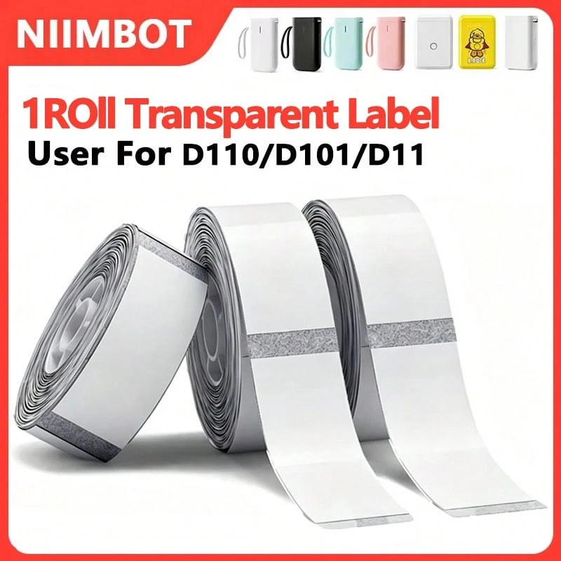 Niimbot D11 D110 D11H D110M D101 Label Printer Transparent Label Paper Self-Adhesive Portable Thermal Waterproof Oil-Resistant Label Tape Official Replacement Transparent Paper - View 1
