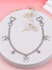 1pc Bowknot Pattern Handbag Chain Accessory, White Bowknot Pendant Handbag Extension Chain, Decorative And Replaceable Metal Bag Chain, Fashion Pendant, Beach Vacation Style, Bowknot Y2K Kawaii Keychain - Silver - View 2