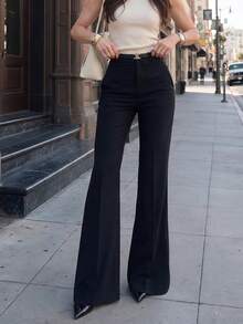 Women Casual Flare Pants With Pockets Dress Trousers For Office Work Fall Winter Outfits - Black - View 6
