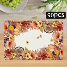 1/4/6pcs Autumn Series Autumn Floral Wreath Border Pumpkin Pattern Printed Placemats, Heat-Resistant Table Mats For Home Kitchen, Table Protection, Kitchen Dining Table, Party Scene Decoration - Multicolor - View 16