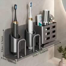 1pc Wall Mounted Toothbrush Holder, Modern Design, Drill-Free Installation, Space-Saving Bathroom Storage Rack, Suitable For Electric Toothbrushes And Shavers, Multiple Colors Available, With Storage Slot And Cup - Multicolor - View 6