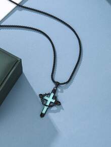 ZHIXUN 1pc Thorn Wrapped Cross Faux Turquoise Necklace Black Hollow Out Personalized Punk, Suitable For Men's Party Daily Music Festival Wear - Black - View 5