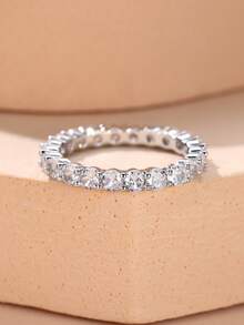 Vanel 1pc Luxurious Full Pave Cubic Zirconia Circle Ring For Women, Perfect Gift For Girlfriend Or Classmate - Silver - View 6