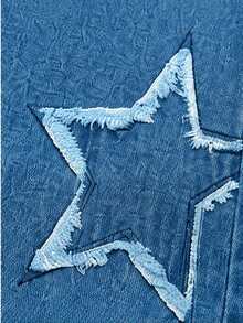 1pc Tween Girls Jeans All Season Vintage Street Style Five-Point Star Frayed Embroidery Denim Wide Leg Pants Y2K Style Suitable For Daily Casual Party Gathering Outfit - Medium Wash - View 6