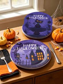 10/20/40pcs Paper Plates,Party Paper Plates,Paper Dinner Plates,7&9 Inch Disposable Paper Plates,Theme Party Tableware Paper Plates,Halloween Paper Plates,Halloween,Spooky Halloween Paper Plates,Tea Party Paper Plates - Multicolor - View 4