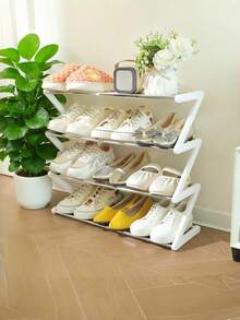 1 Pack Multi-Layer Sturdy Collapsible Plastic Shoe Rack, Modern Solid Color Z-Frame Easy Clean Freestanding Shoe Storage Organizer For Entryway Hallway Living Room Closet, Christmas Thanksgiving Home Organization Gift - Multicolor - View 5
