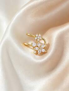 1pc Inlaid Artificial Zirconia Flower Ear Cuff, Exquisite And Elegant, Suitable For Women's Dating, Party, Gathering Layering - Yellow Gold - View 4