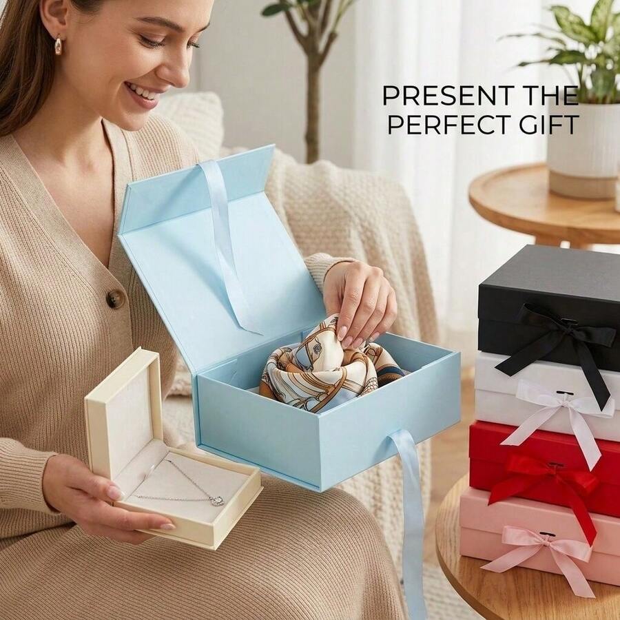 Magnetic Folding Gift Box With Ribbon, Luxury Flip-Top Gift Box, Suitable For Cosmetics, Jewelry, Wedding, Birthday, Holiday Gift Packaging - Multi-color - View 1