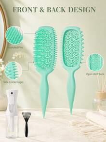 Curl Defining Hair Brush Kit With Refillable Fine Mist Spray Bottle And Brush Cleaning Tool, Flexible Vented Styling Comb For Curl Clumping, Wet Or Dry Use Suitable For Women's Daily Use And Styling - Multicolor - View 2