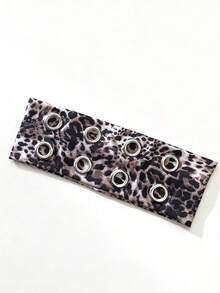 1pc Women's Wide Headband Scarf, American Vintage Multi-Color Leopard Print With Metal Eyelets, Hot Girl Style Hair Accessory For Daily Wear - Multicolor - View 6