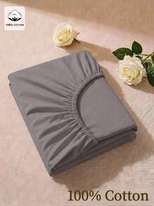 1pc 100% Pure Cotton Fitted Sheet, Dark Gray Fitted Sheet, Comfortable Home Textile, Soft And Cozy Bedding, Breathable Anti-Pilling Mattress Protector, Suitable For Twin, Full, Queen, King All Sizes, Machine Washable, Reusable, Bedroom Decor - Dark Grey - View 1